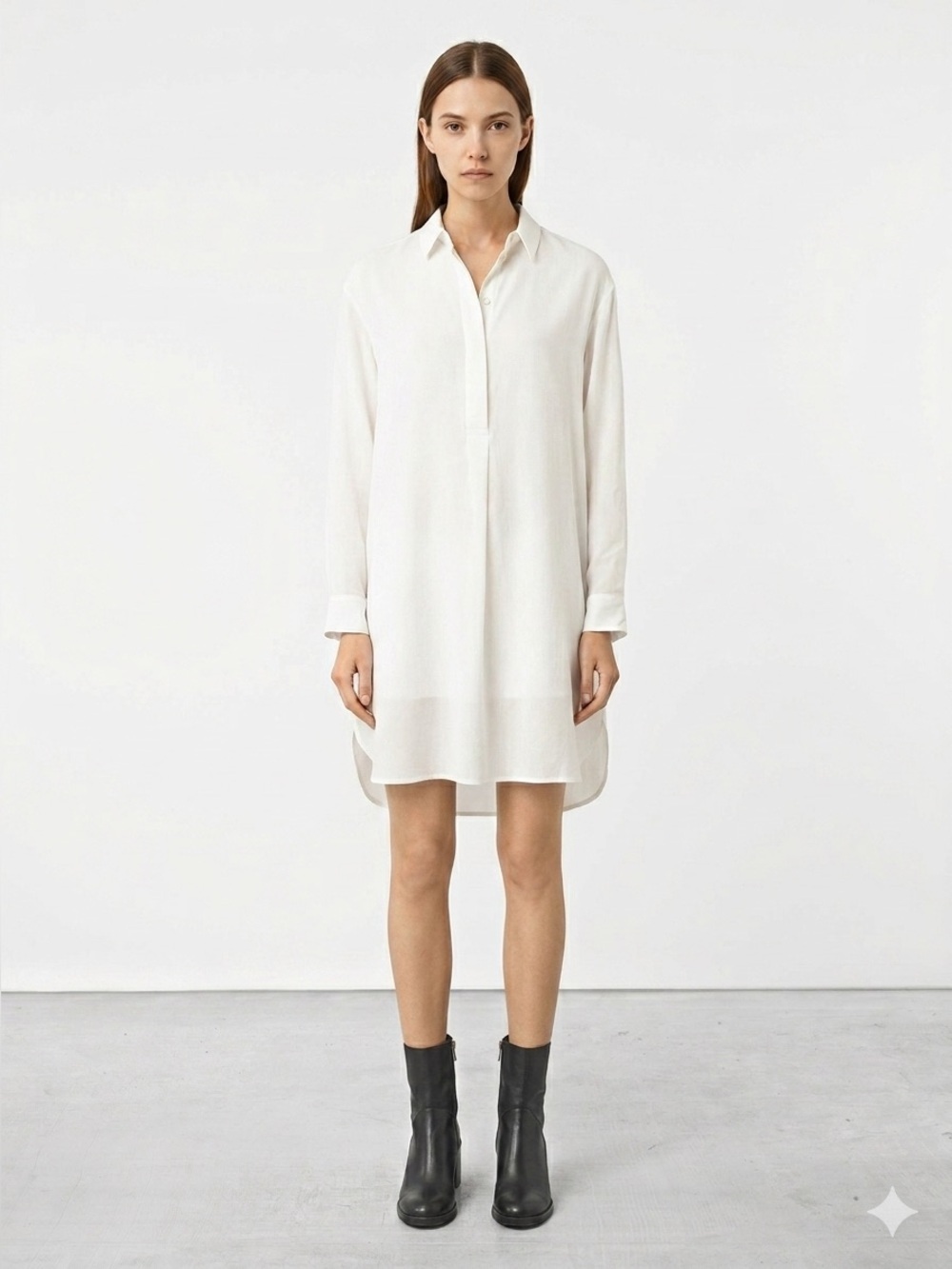 AllSaints Cream White Silk High-Low Relaxed Shirt Dress - US 8 (Medium)
